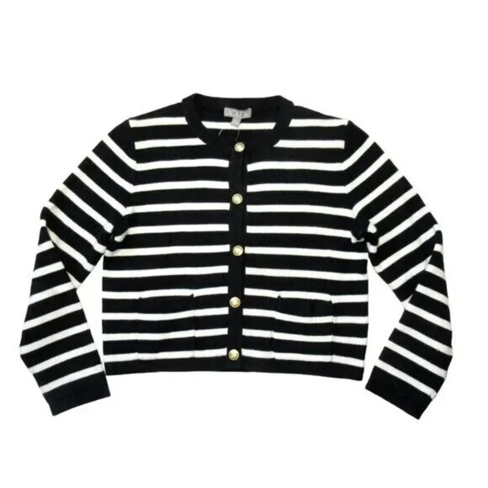 NWT J.Crew Emilie Sweater Lady Jacket in Black Ivory Stripe Knit Cardigan XS